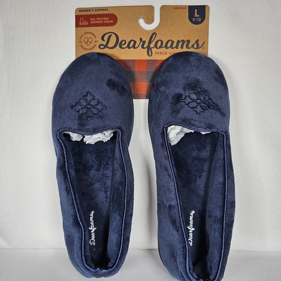 Dearfoams Women's Slippers Size Large 9-10 Navy Blue Memory Foam Indoor Outdoor - Picture 2 of 6